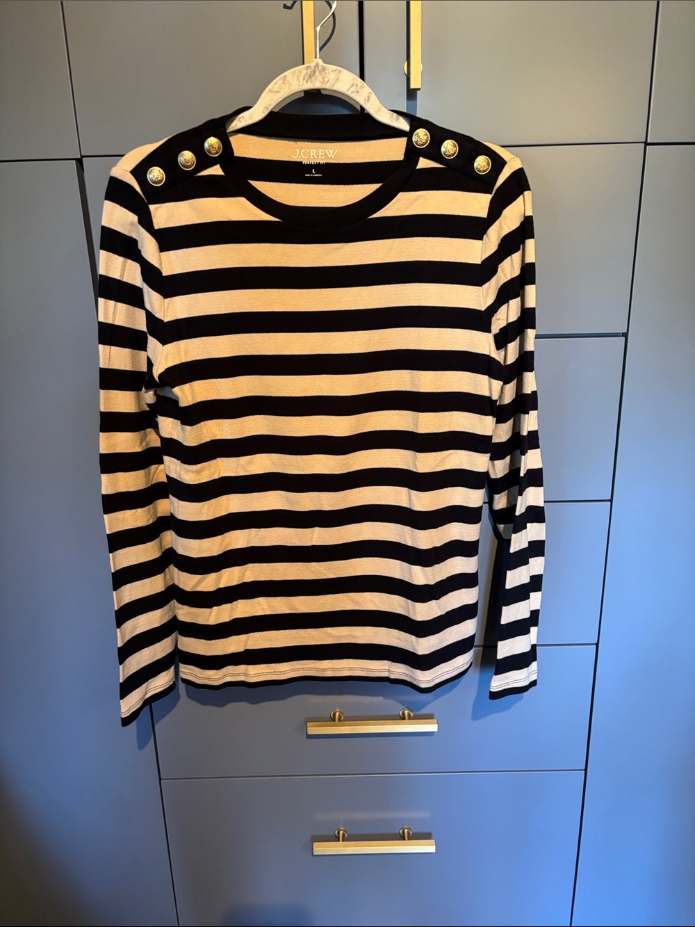 J Crew long sleeve T-shirt with beautiful buttons at the collar.
